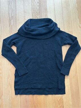 LOFT Black Ribbed Cowlneck Pullover Sweater